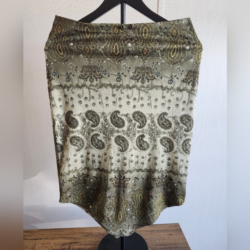 Olive Paisley Pencil Skirt